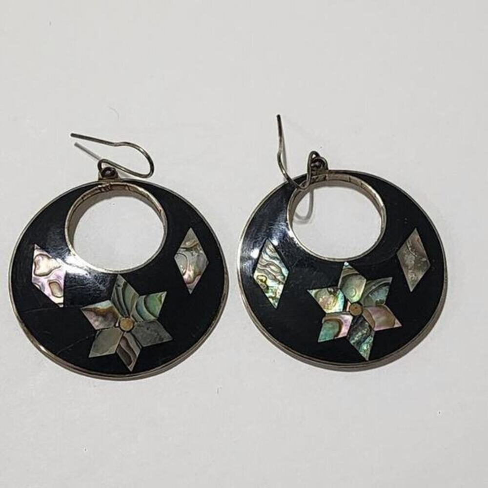 Vintage 925 sterling silver Mexican closionne French‎ wire earrings